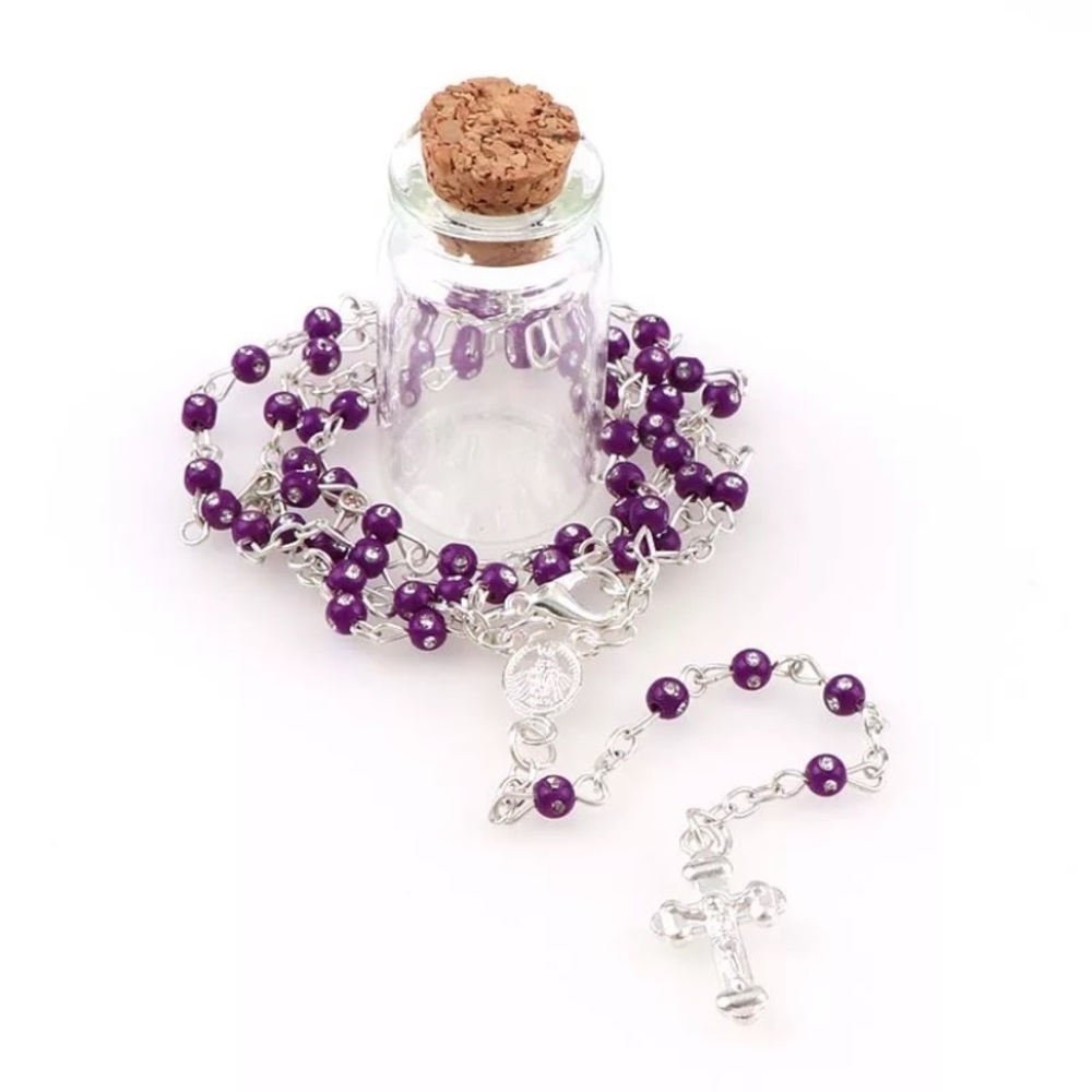 Children’s Purple Rosary 4mm Beads Silver Tone Crucifix Catholic Baptism - Picture 4 of 9